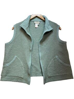 Coldwater Creek Women's Cardigan Sweater Vest Waffle Knit Size XL Mint Green